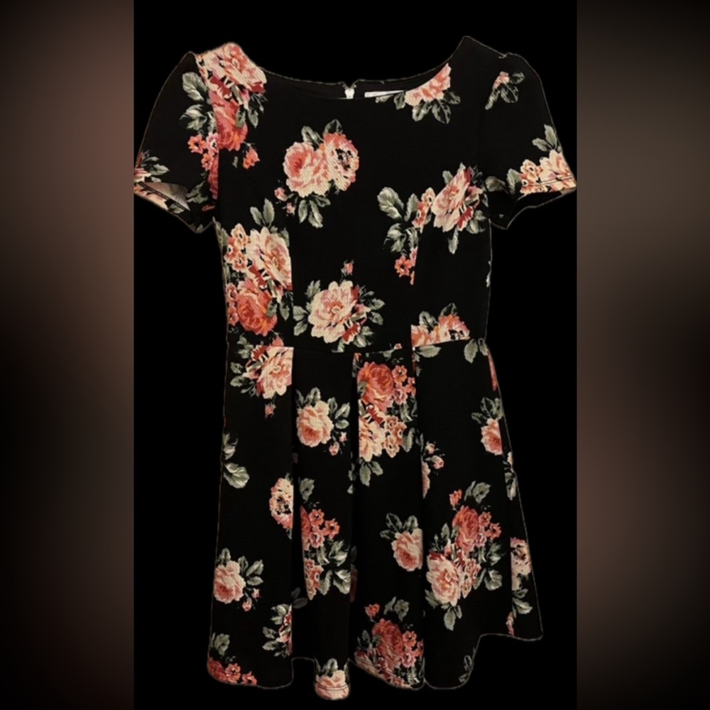 Nwt Honey and Rosie Black Midi Dress with Pink Floral Pattern